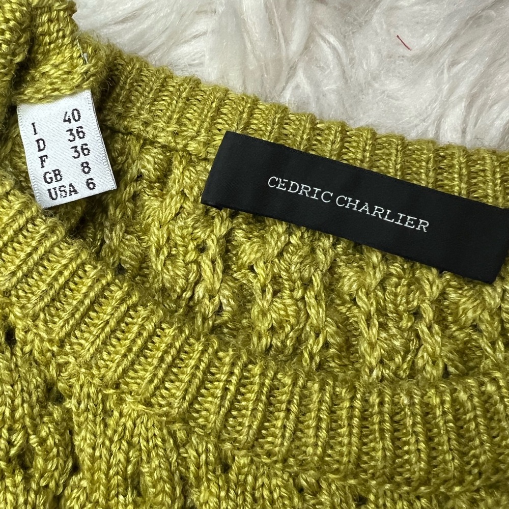 Cedric Charlier Chartreuse Green Textured Cable Knit Sweater Dress US Size‎ 6 - Picture 4 of 9